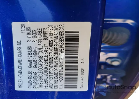 2021 Honda Accord Sport z USA, uszkodzony, nr VIN 1HGCV1F31MA014769